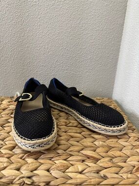 Rothy’s Black Knit Espadrille Mary Jane Flats with Buckle Strap